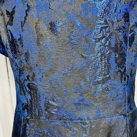NWT Rickie Freeman for Teri Jon Blue Black Metallic Jacquard Bow Dress Sz 12 NEW - Picture 4 of 16